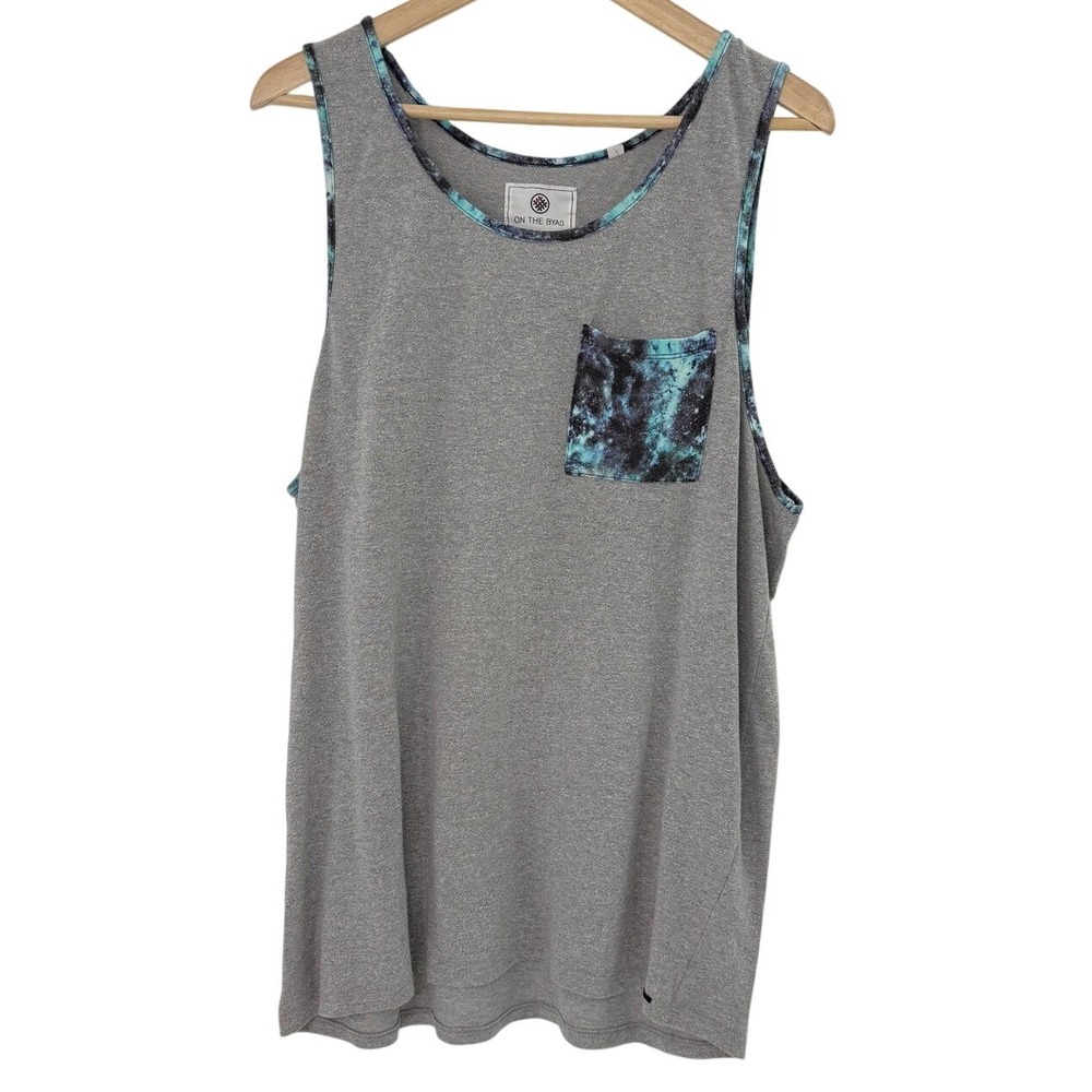 On‎ The Byas Mens Heather Grey Galaxy Print Pocket Tank Top Large Space Trim